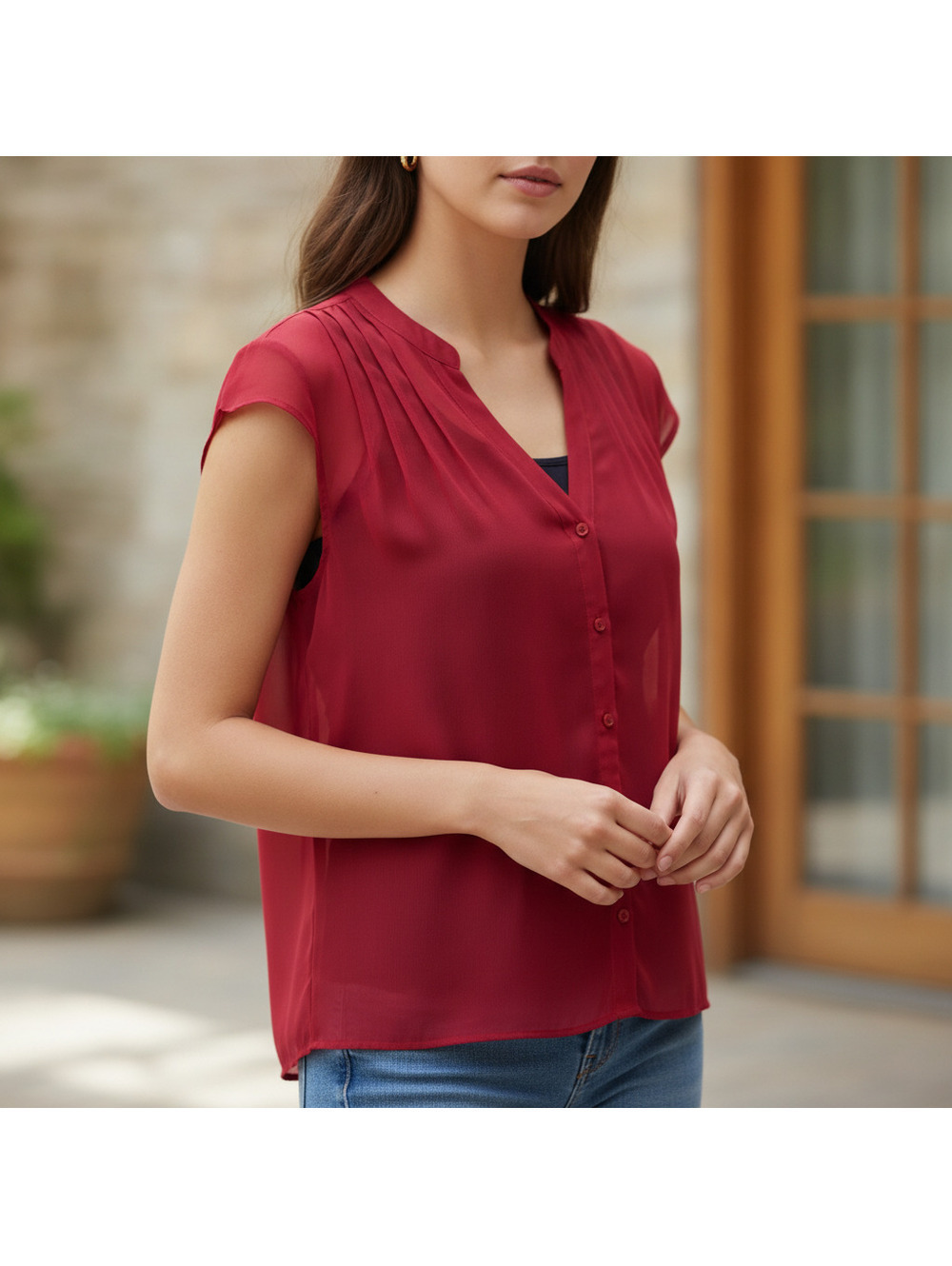 New Without Tags | Charlotte Russe Sz L | Vibrant Red Sheer Blouse